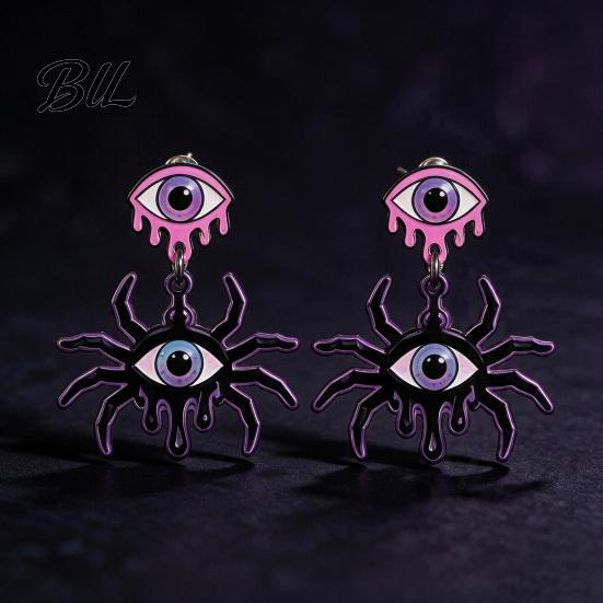 Niche Dark Style Earrings 1 Pair Halloween Theme Acrylic for Women, Gothic Pink Spider Cool Girl Fashion Jewelry Dangle Drop Earrings, Spooky Holiday
