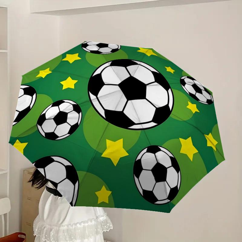 1pc Soccer Ball Pattern with Stars Umbrella with Plastic Handle,Suitable for All Seasons Home Travel Outdoor UmbrellaDD1715