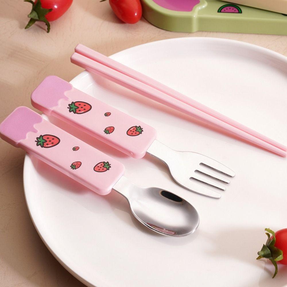 304 Stainless Steel Popsicle Tableware Set Reusable with Storage Box Ice Cream Cutlery Set Cartoon Pattern