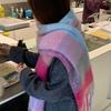 Homemade Scarf Women'S Winter Pink Plaid Atmosphere Rainbow Mohair Thickened Long Scarf Korean