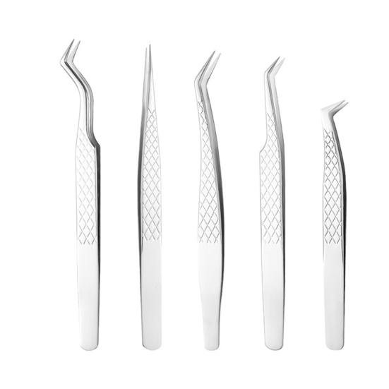 5 шт. пинцетов для наращивания ресниц из нержавеющей стали, точные прямые пинцеты с резным кончиком из волокна, профессиональные пинцеты для ресниц