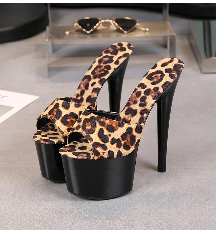 Женские туфли на высоком каблуке с рыбьим носком, пикантные черные туфли на очень высоком каблуке, шлепанцы с леопардовым принтом, сандалии серии 181, каблук 17 см, платформа 7 см, LFD