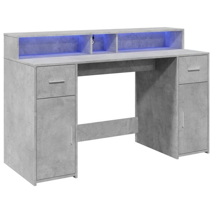 VidaXL Bureau et lumières LED gris béton 140x55x91cm bois d'ingénierie, bureau de travail, bureau d'étude, bureau à 3309423