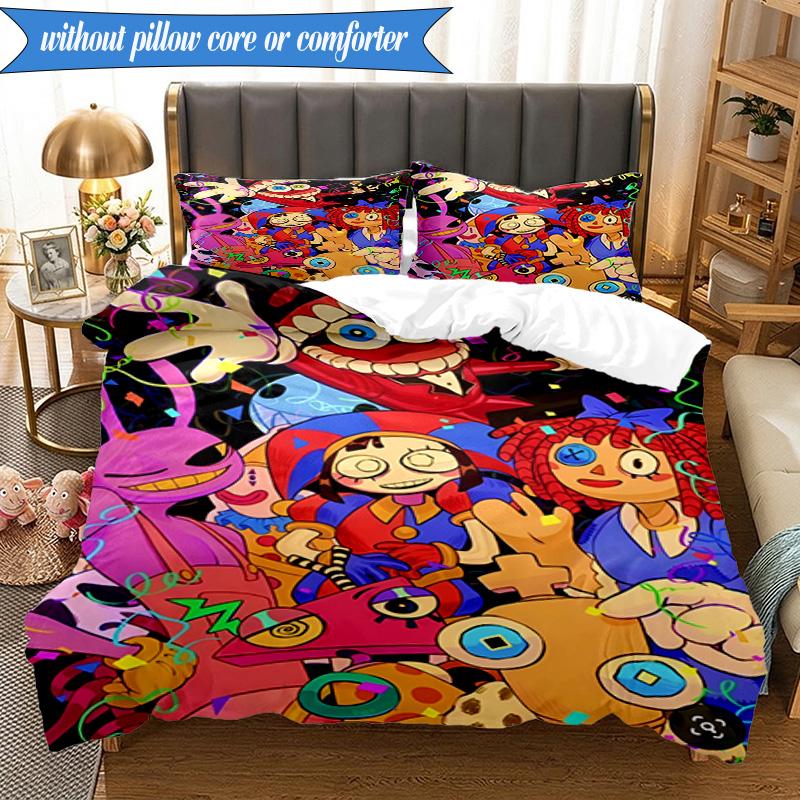 3PCS Colorful Digital Circus Bedding Set,Including 1pc Duvet Cover And 2pcs Pillowcases Perfect for Bedroom, Dormitory, Fan Christmas gift