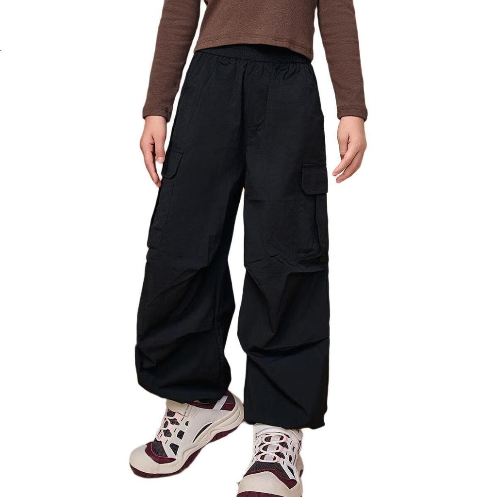 ASK JUNIOR Girls' Pants, Spring 2026 Outdoor Fashion Sports Pants, Mosquito-Repellent Trousers, Cargo Paratrooper Pants, Black, Size 160