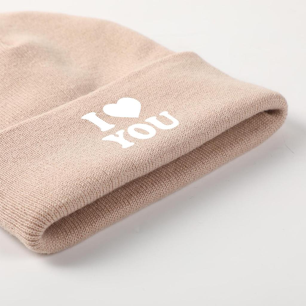 White "I LOVE YOU" Warm Knitted Cap Beanie, Valentine's Day Skull Cap Lightweight Candy Color Simple Headwear Knit Hat Beanie