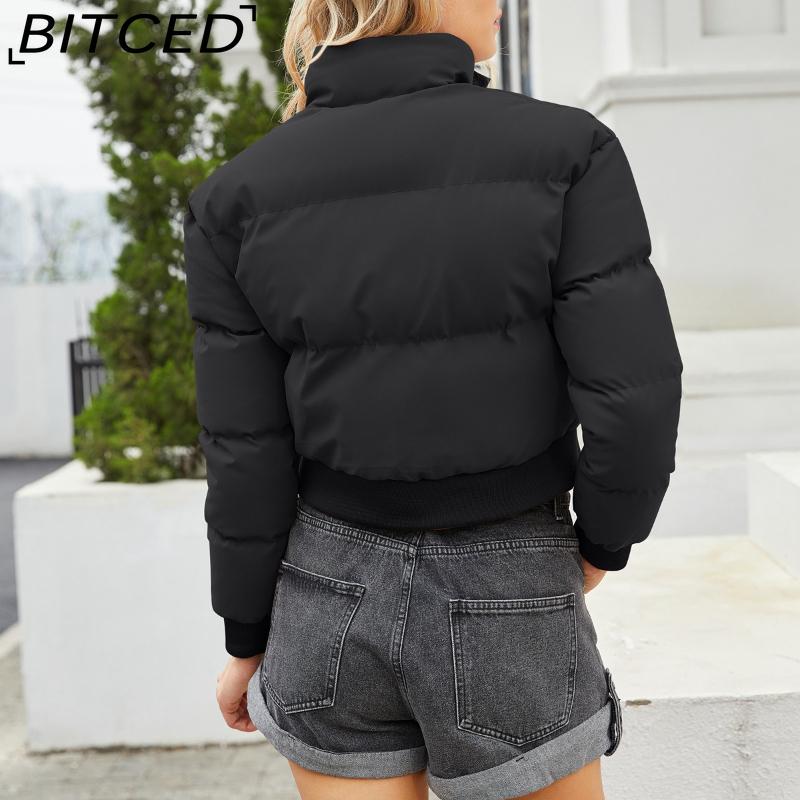 BITCED Autumn/Winter Women's Short-Length Cotton Coat Long-Sleeved High-Neck Thermal Jacket Loose-Fit Casual Cotton Jacket Puffer Coat