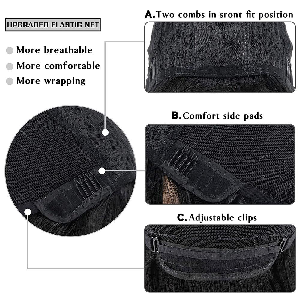 MERISIHAIR Long Black Synthetic Wigs with Bangs Water Wave Heat Resistant Fiber Wig for Women Natural Wavy Wig Daily Wear