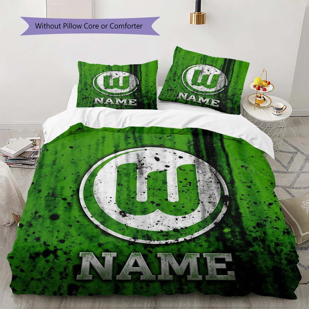 Custom Name VfL Wolfsburg Pattern Bedding Quilt Set Home Decoration Gift (1 * duvet cover + 2 * pillowcase without core)