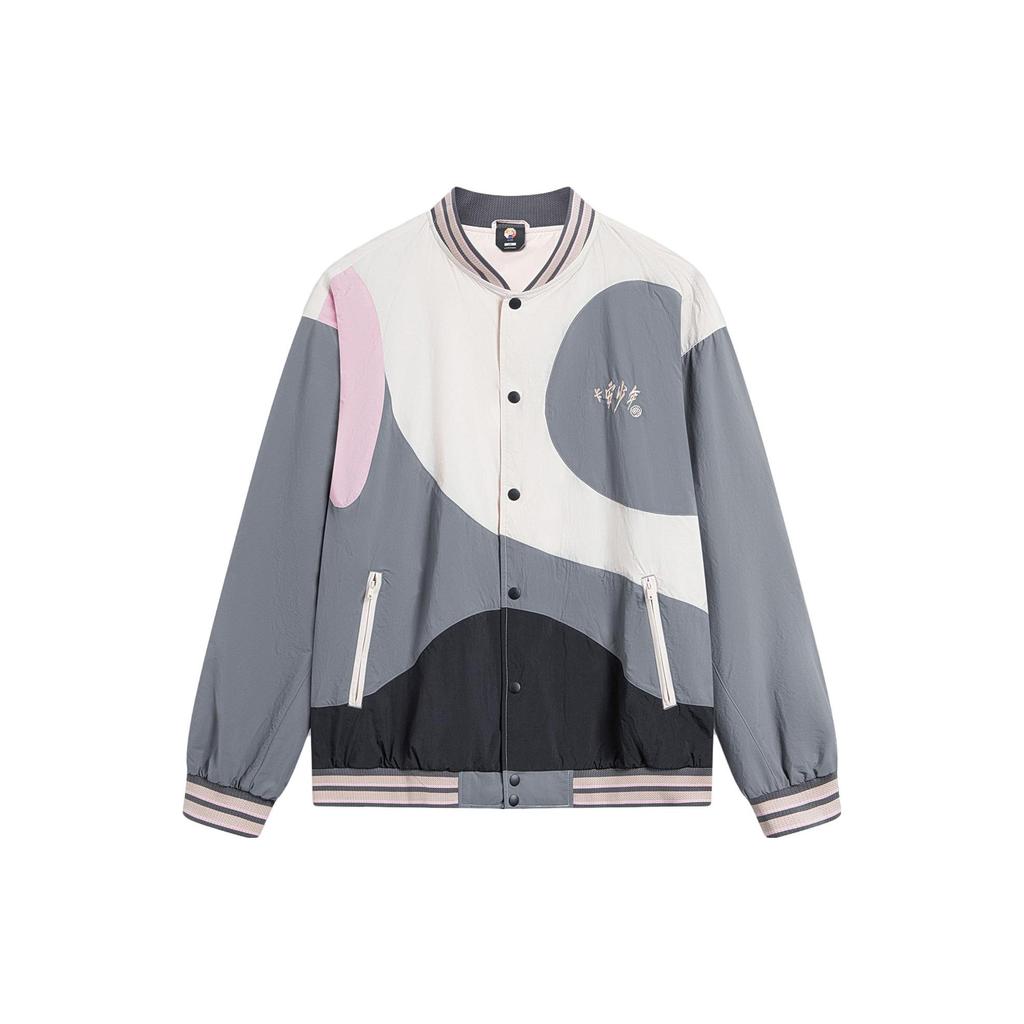 Li Ning Badfive Color Block Letter Print Свободная спортивная куртка Мужская куртка Moonlight-Gray Shadow-Gray Black AFDT797-2