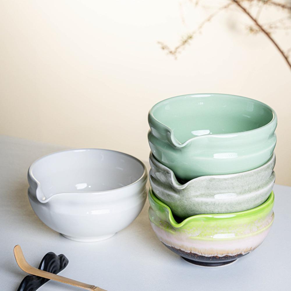 New Ceramic Matcha Bowl with Pouring Spout Reusable Matcha Making Kit Gradient Color Matcha Whisk Holder Tea Lovers