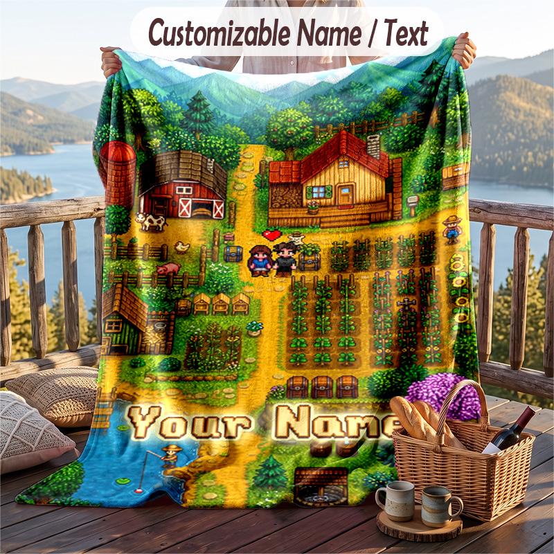 Custom Text Flannel Throw Blanket, Lightweight Cozy Bed Sofa BlanketStardew Valley