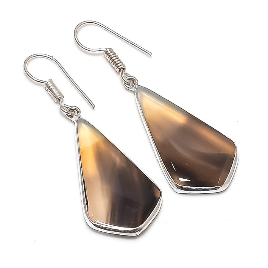 Natural Montana Agate Gemstone 925 Sterling Silver Jewelry Earring 1.85" AE-9351