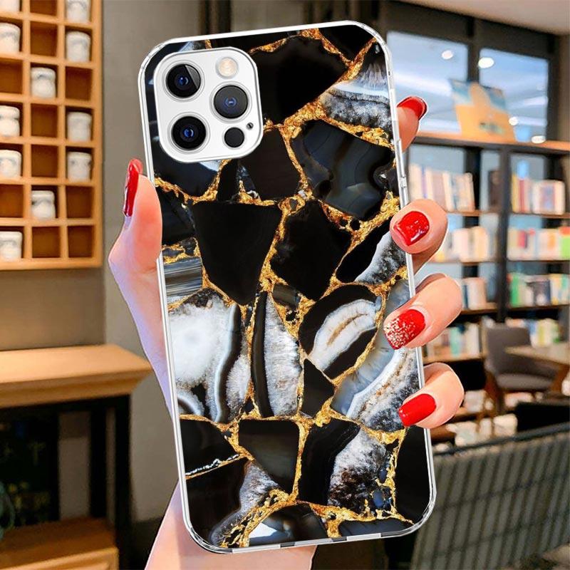 Fashion Geometric Marble Cover Phone Case For iPhone 16 17 Air 15 14 Pro Max 16E Phone Case 13 Mini 12 11 7 SE 8 Print Pattern F