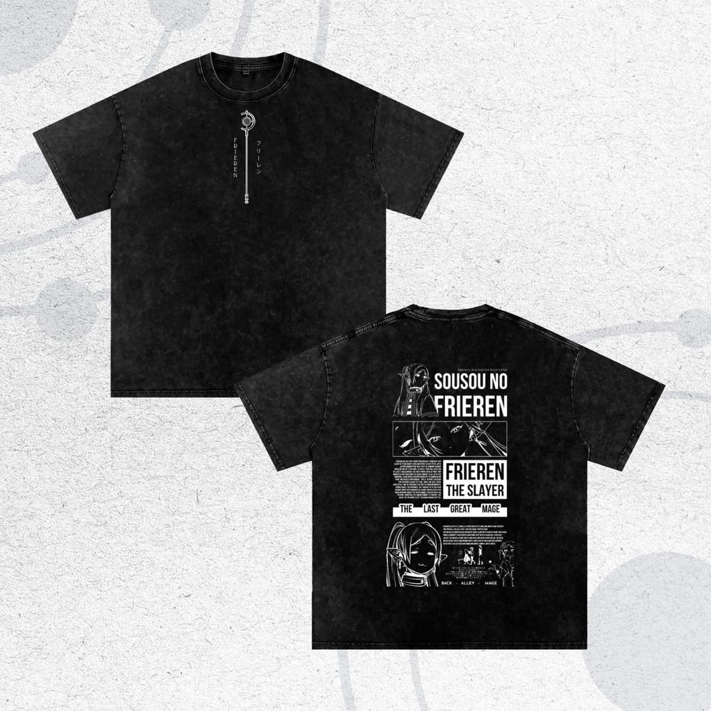 Футболка Фрирен Мужская Стиранная Оверсайз Хлопок Аниме Повседневная С коротким рукавом Удобная Мягкая Одежда Свободная Высокое Качество Женская Мужская Футболка