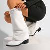 Luxury White Faux Wool Knee High Boots Women Winter Soft Plush Straight Tube Boots Woman Fashion Slip On Block Heel Long Botas