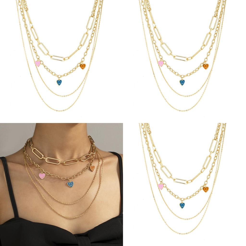 Trendy Gold Multi-layered Geometric Chain Necklace Stylish Fashionable Jewelry For Women
