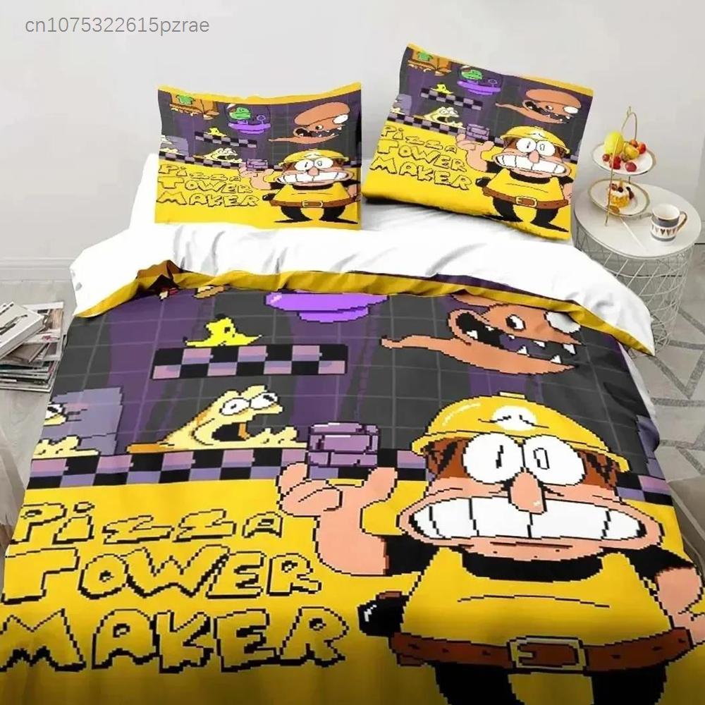 Игровое постельное белье Pizza Tower Classic в пиксельном стиле Постельное белье для спальни Мягкое современное покрывало Удобный пододеяльник Чехол для одеяла Наволочка