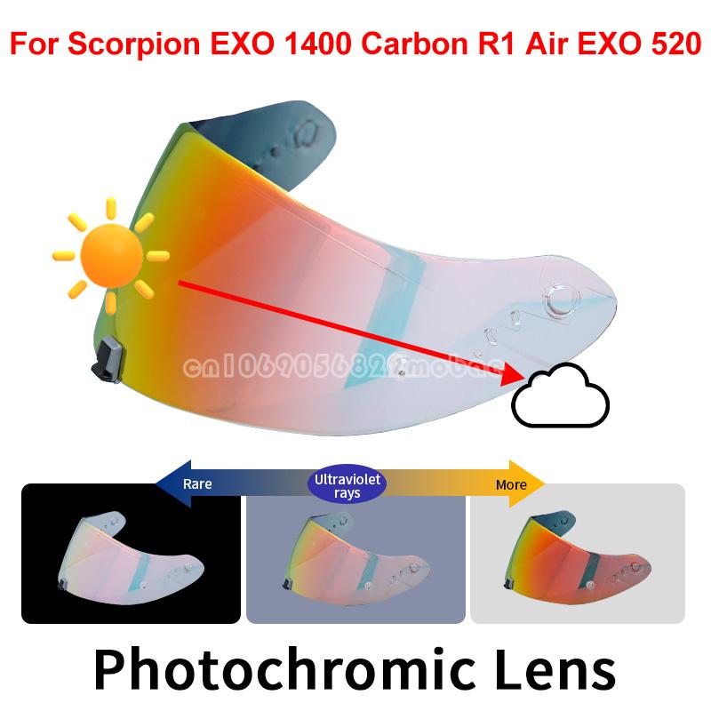 Фотохромный козырек для мотоциклетного шлема Scorpion Exo 1400 Carbon, R1 и EXO 520, защитное покрытие для линзы козырька, защитная линза от ультрафиолета