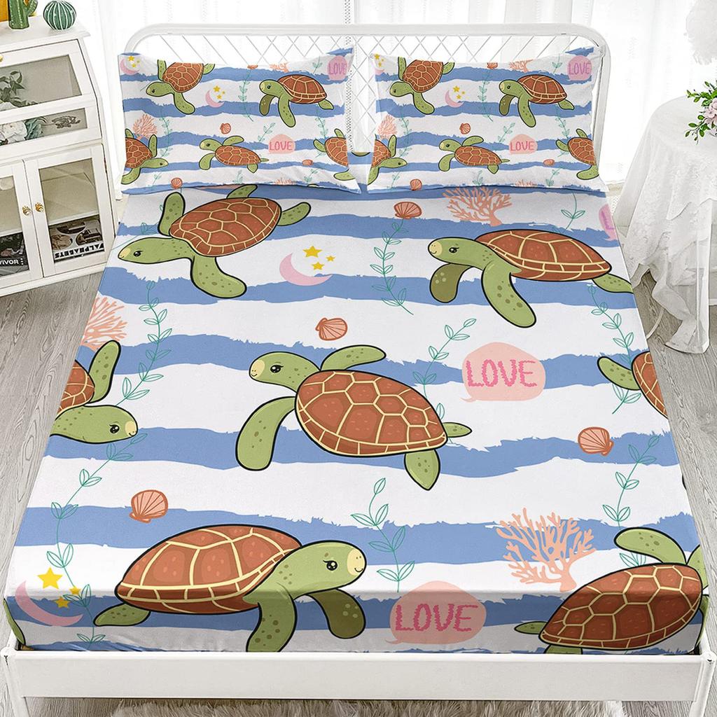 Ocean Turtle Pattern Sheet Three-Piece Digital Printing Bedding Sheet Three-Piece Children Adult