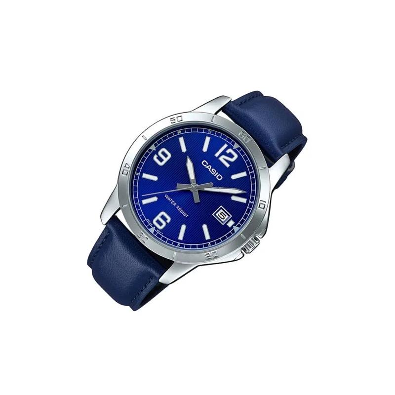 Casio Серия STANDARD Ретро Спортивный Тренд Бизнес Кварцевый Механизм Кожаный Ремешок Японские и Корейские Часы Мужские Часы Синий Циферблат MTP-V004L-2BUDF