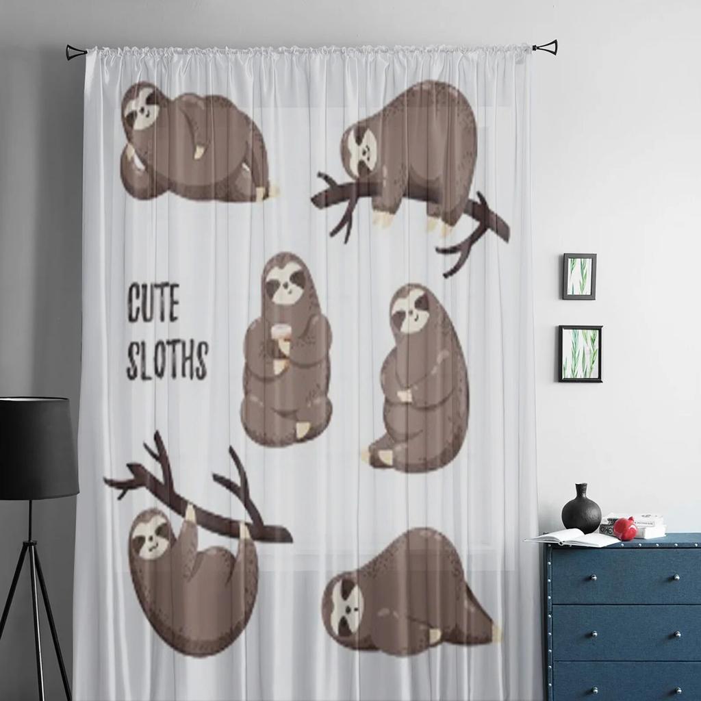 Прозрачные шторы с милыми мультяшными ленивцами для спальни, гостиной, тюлевые шторы для кухни, оконные вуали, шторы