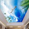 3D фотообои для потолка Голубое небо Кокосовая пальма Белый голубь Фреска Гостиная Потолок Стена Украшения Дома Обои