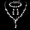 4 Pcs Bridal Zircon Set, Rhinestone Pearl Necklace, Earrings, Bracelets, Dinner Dress Accessories