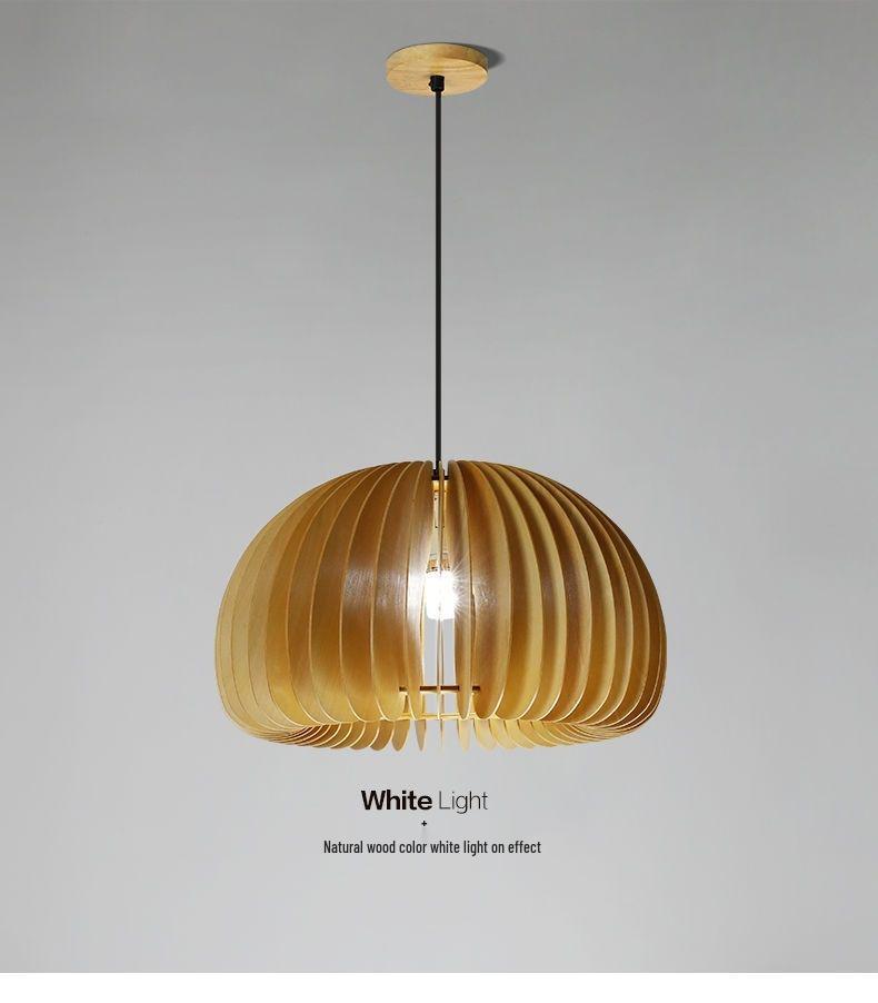 Stairwell Retro Japanese Solid Wood Pumpkin Pendant Light for Bedroom or Study