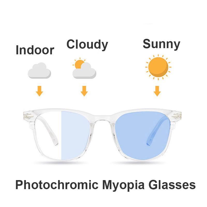 Photochromic Myopia Glasses Women Men Transparent Anti-Blue Light Outdoor Uv400 Prescription Sunglasses Diopter -0.5 To -6.0