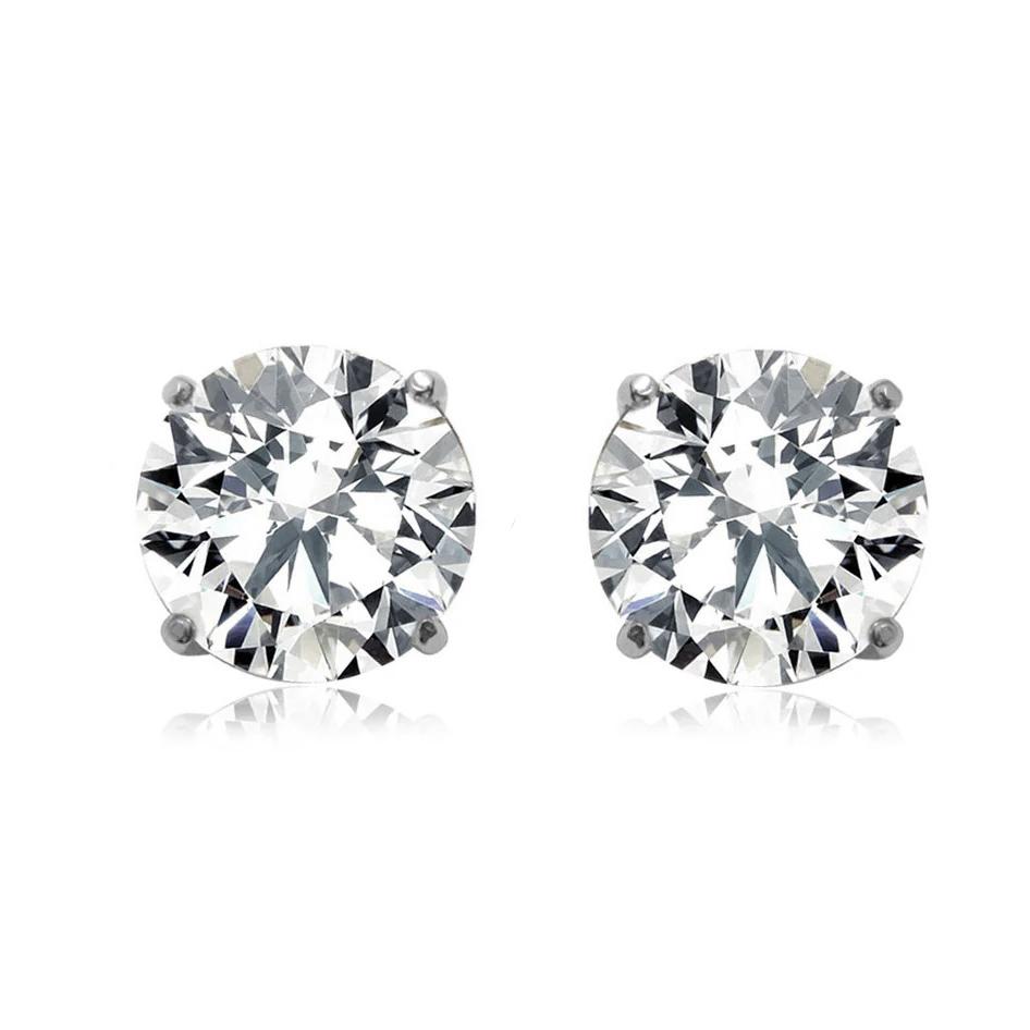 Silver Earrings Round Zircons 10mm