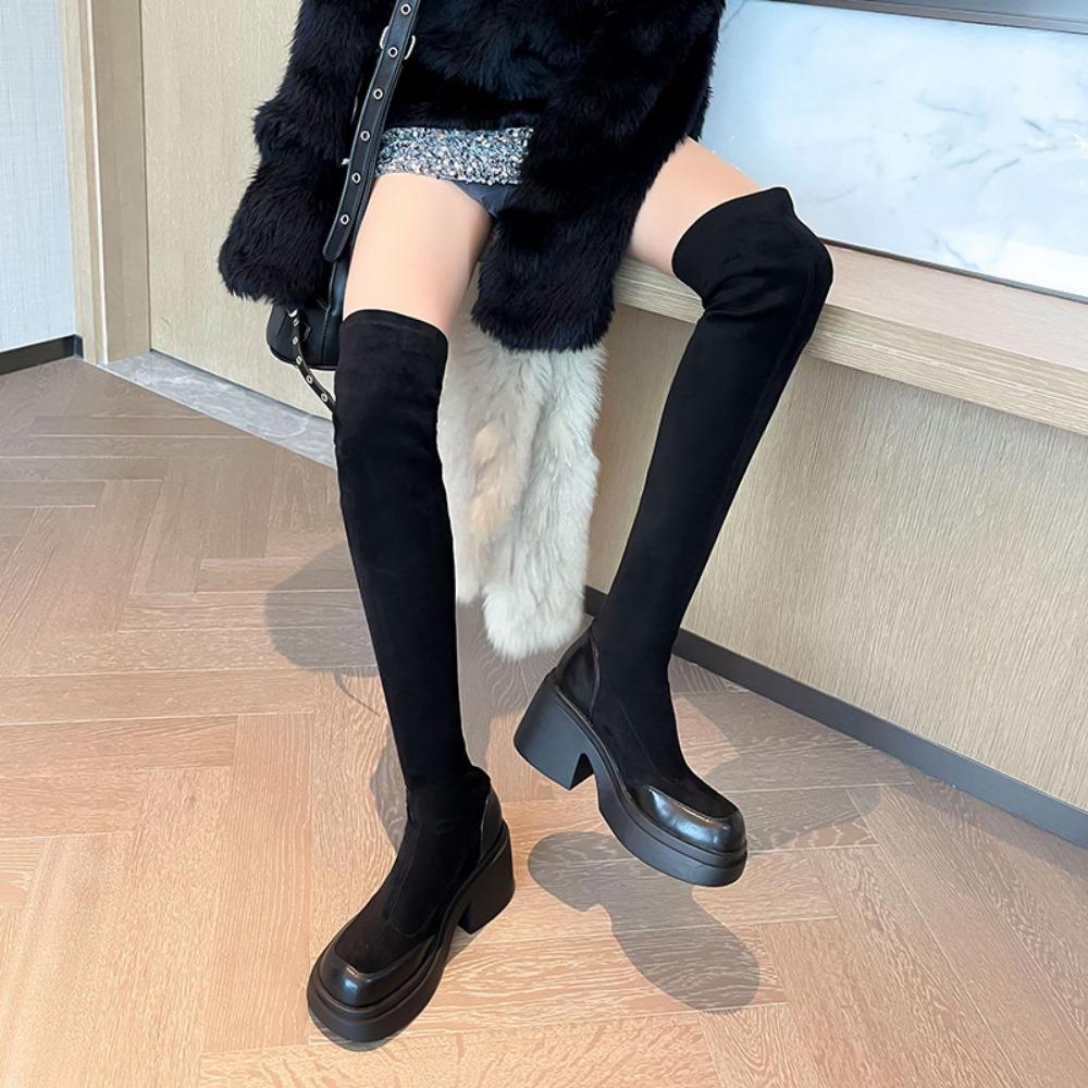 Сапоги выше колена, сапоги выше колена, женские сапоги на толстой подошве, модные сапоги на высоком каблуке, эластичные сапоги Botas De Mujer