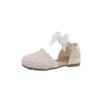 Spring Summer Girls Pearl Bow Breathable Woven Hollow Leather Sandals Shoes