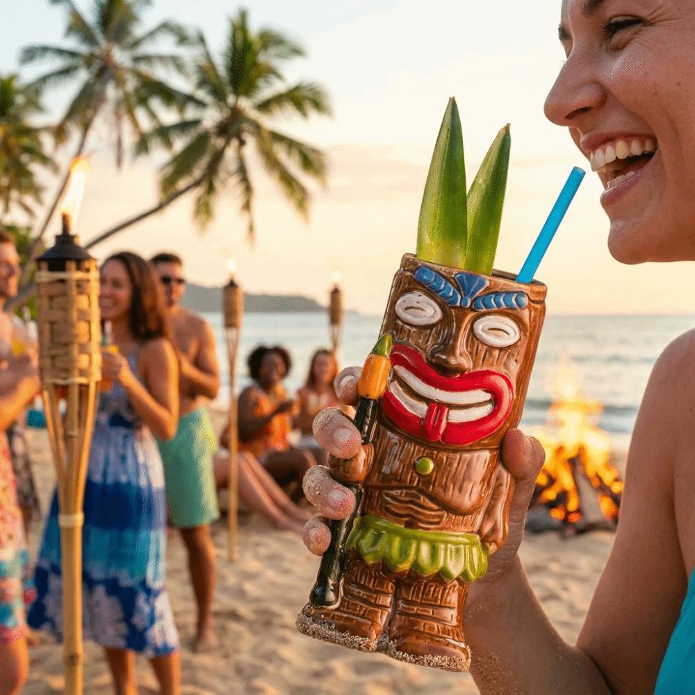 Ethnic Style Ceramic Tiki Mug Funny Beer Beverage Cup Creative Beach Theme Mug  Camp