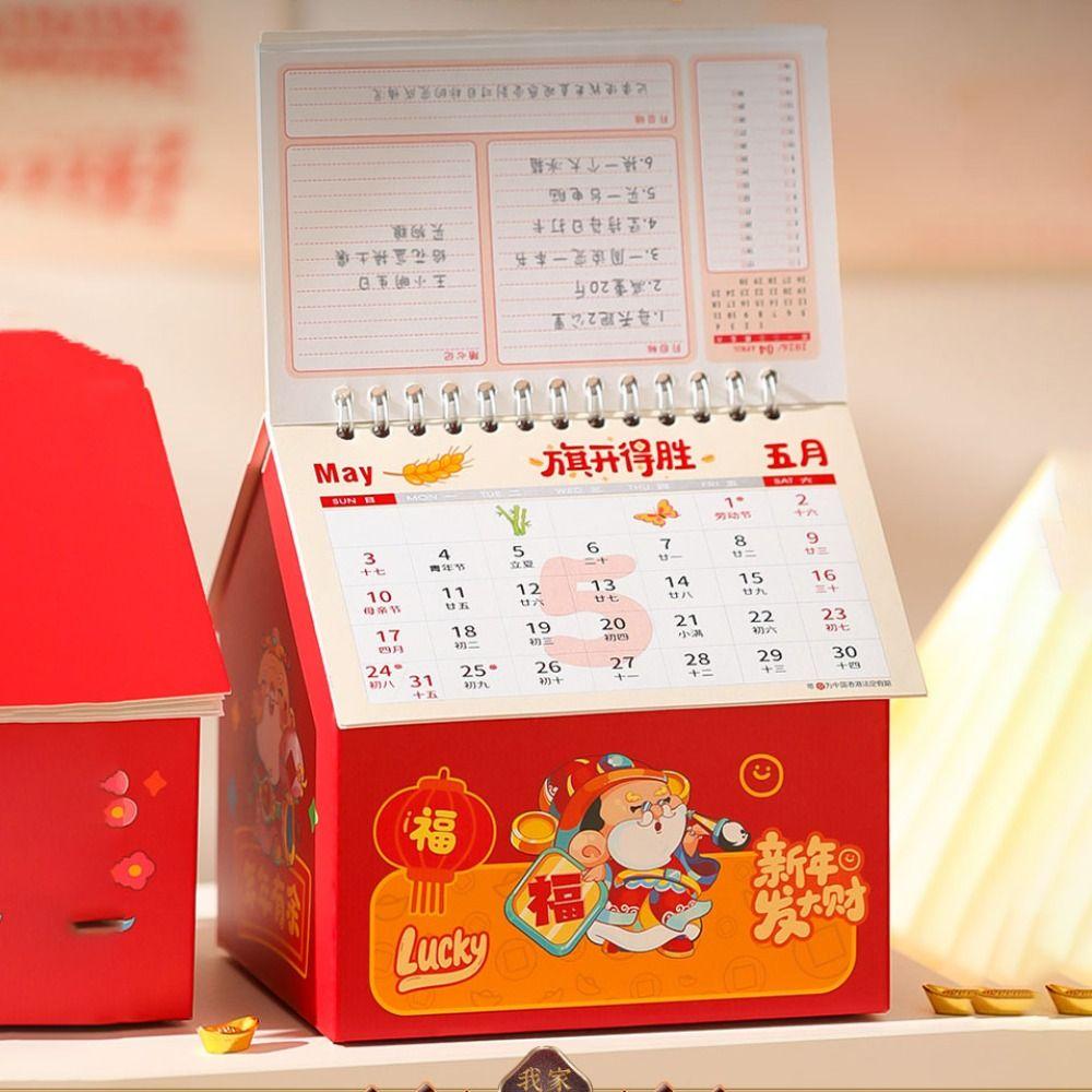 Cartoon 2026 Desk Calendar Coil Binding Standing Flip Calenda Monthly Planner Spring Festival