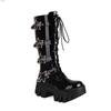Женские панк ботинки на высокой платформе, мотоботы до середины икры, готические черные массивные танкетки, звезды, тяжелая обувь для тихой дискотеки