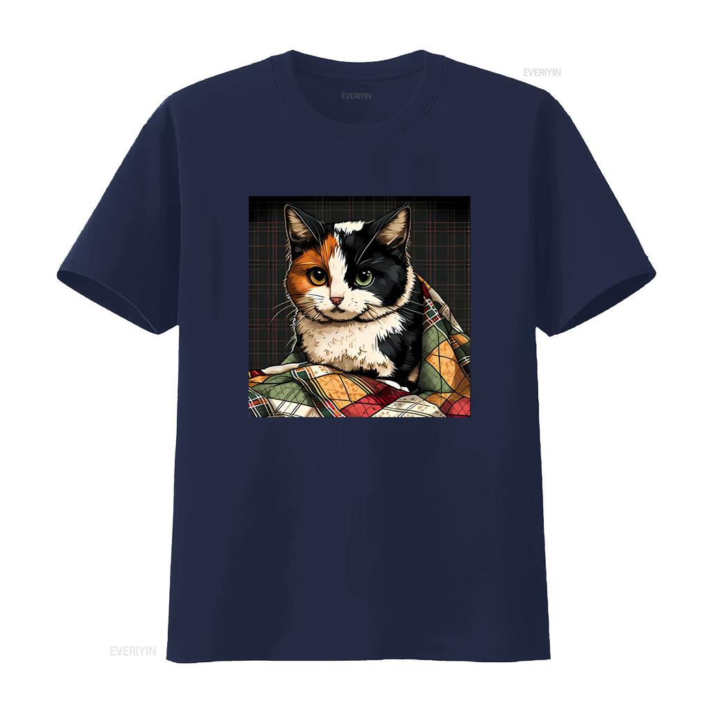 Calico Cat On A Quilt Vintage T Shirt Cute Lovers Gift For Her Vintage Graphic Top For Everyday Wear Designer Clothes