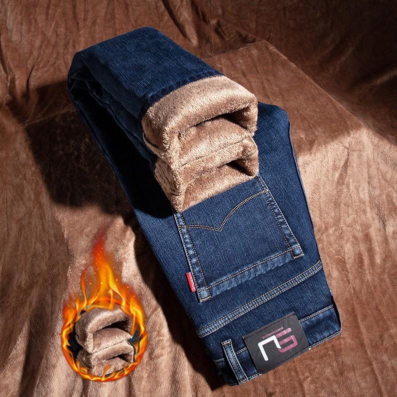 Джинсы брюки высокого класса осень и зима эластичный флис прямые брюки