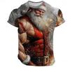 Christmas Muscle Santa Claus T-shirt Men Cool 3D Printed Xmas Holiday T Shirt Tops Oversized Short Sleeve Crew Neck Tee Shirts