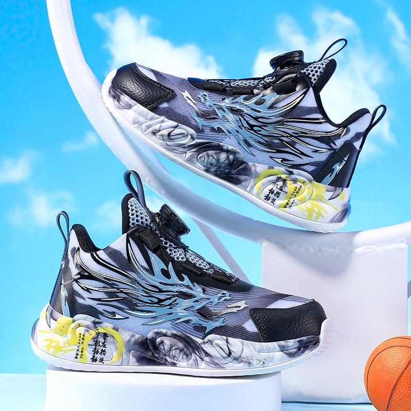 Spring and summer ice silk mesh children's basketball shoes sports shoes rotating buckle light boys running shoes primary school students graffiti s