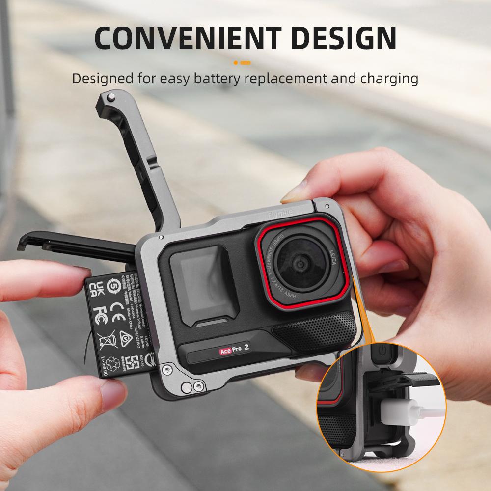 Металлический адаптер-рамка Flymile для камеры Insta360 Ace Pro 2, клетка из алюминиевого сплава, крепление «холодный башмак», полная защита