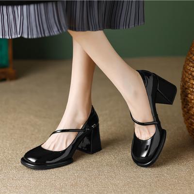 Мода Новые Женские Туфли Мэри Джейн Винтажные Туфли-Лодочки Лакированные Туфли Высокий Каблук Туфли для Платья Черные Неглубокие Туфли-Лодочки Zapatos Mujer