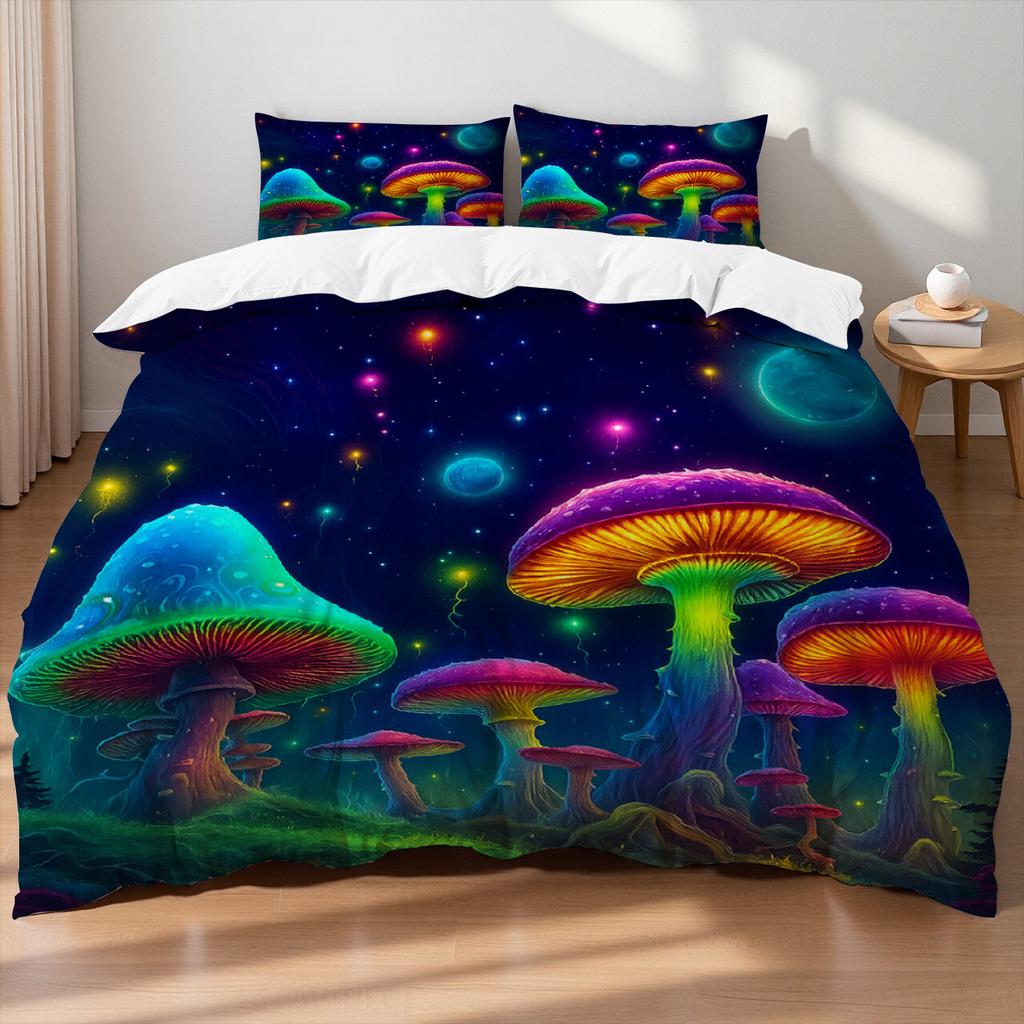 Mushroom Theme Bedding set Colorful Mushrooms Leaves Butterflies Natural Style Queen duvet cover Sheet Pillowcases Home Textile