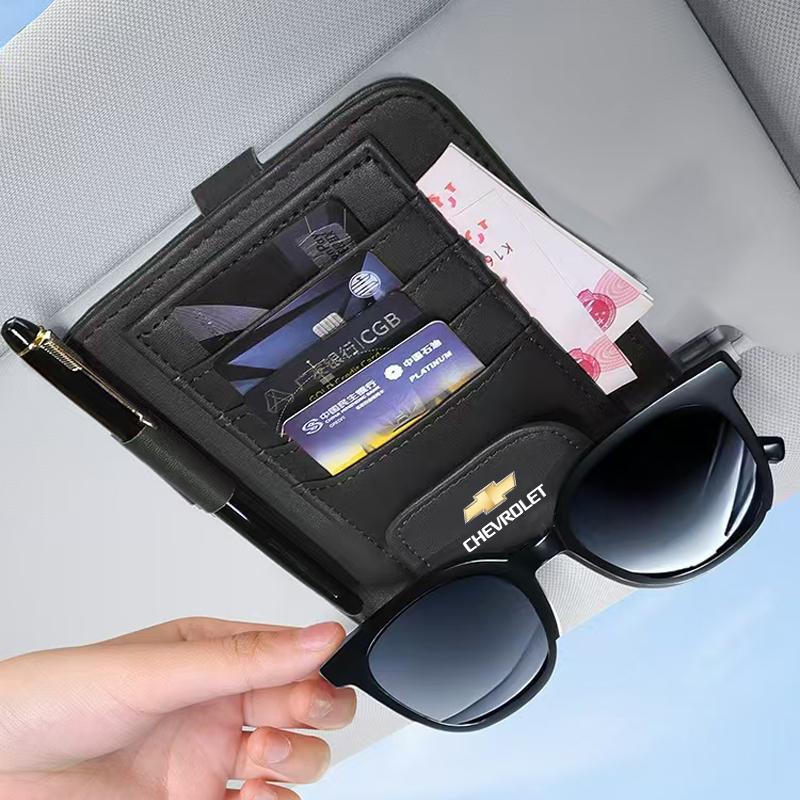 Car Leather Sun Visor Storage Bag Sunglasses Ticket Card Clip Accessorie For Chevrolet Spark Captiva Cruze Tracker Epica SS Z71