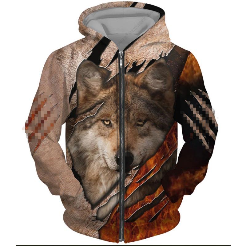 Wolf 3d Printed Hoodie Men/women Harajuku Fashion Jacket with Zipper