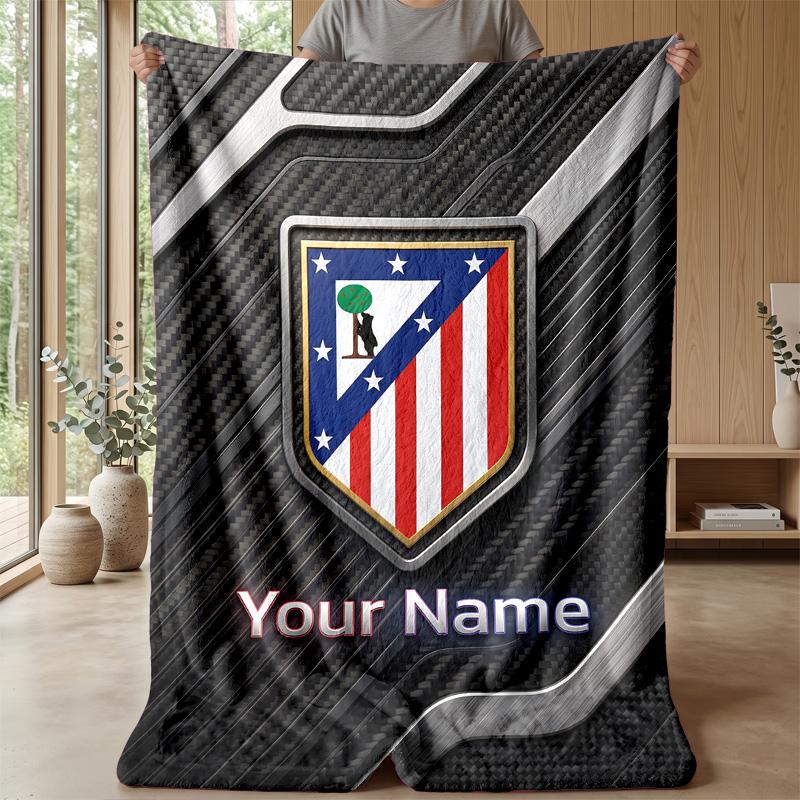 Custom Text Flannel Throw Blanket, Lightweight Cozy Bed Sofa BlanketAtletico Madrid