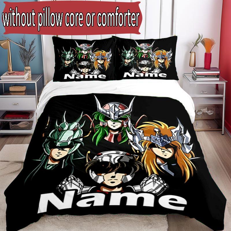 3pcs Duvet Cover Set (1*Duvet Cover + 2*Pillowcase, Without Core), Custom Name Saint Seiya Pattern Bedding Set, Home Bedroom Decor Gift