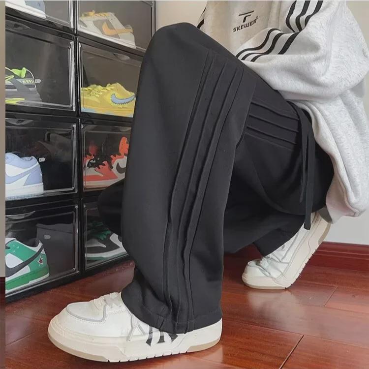 Унисекс повседневные хлопковые полосатые спортивные брюки: Новый весенне-осенний прямой фасон