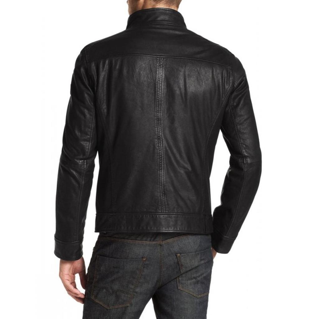 SKINOUTFIT Мужская куртка из натуральной овчины черного цвета, стильная мотоциклетная куртка-бомбер, байкерская верхняя одежда MJ 127