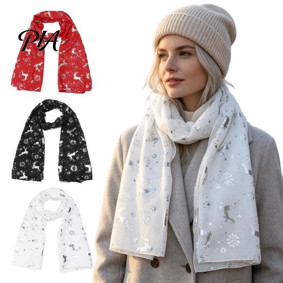 Cozy Holiday Gift for Women Christmas Theme Scarf Women, Glitter Sparkly Foil Reindeer Winter Print Scarves, Lightweight Soft Shawl Wrap Fall